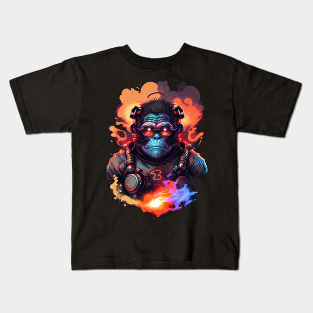 Cyberpunk Ape Portrait Sci-Fi Galactic Ape Explorer Kids T-Shirt by AlNoah